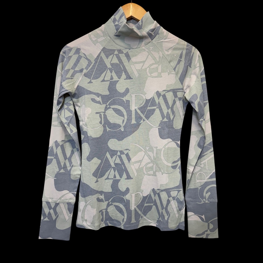 G-Star Raw Womens Slim Fit Jersey Knit T-Shirt M Camo Multi Mock Neck Streetwear